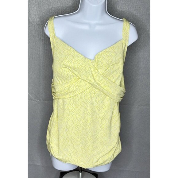 Lands End Tankini Swim Top Plus Size 18W V Neck Wrap Underwire Yellow White - Picture 1 of 13